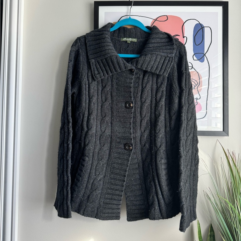 Eddie Bauer Dark Gray Cable Knit Cardigan